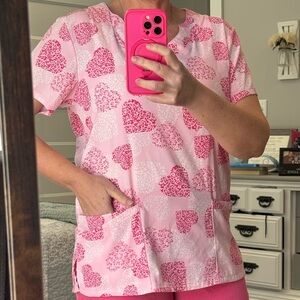 Pink Heart Patterned Scrub Top by Butter-soft